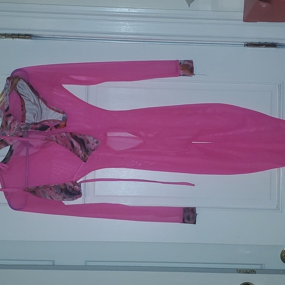 3 pieces Jumpsuit with top and bottom bikini Bartender dancer outfit S hot Pink - Picture 12 of 12